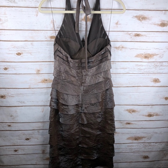 Cache brown ruffle vneck halter shimmer midi dress - Picture 6 of 8